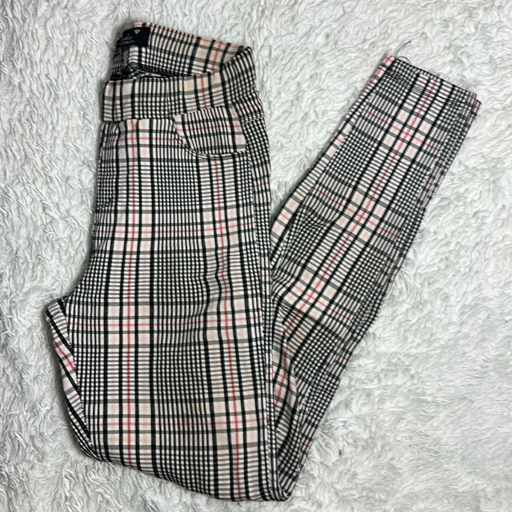 High waist pencil plaid pants